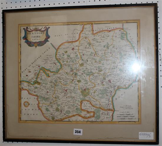 Map of Hertfordshire by Robert Morden, framed